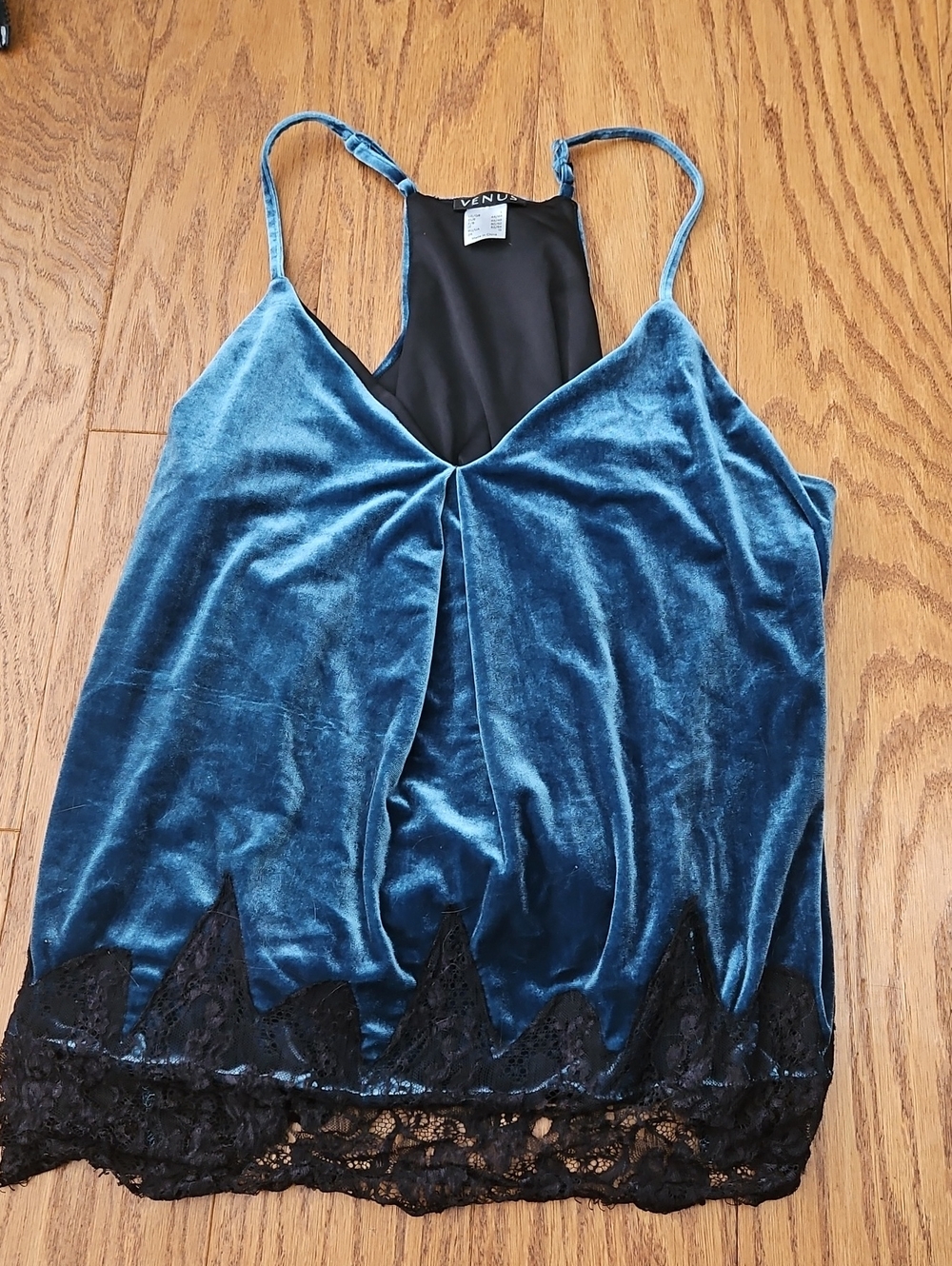 Venus Teal Lace Inset Velvet Cami Top Sz Large